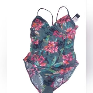 Aqua Green Tropical Floral One-Piece Swimsuit Size XL NWT
